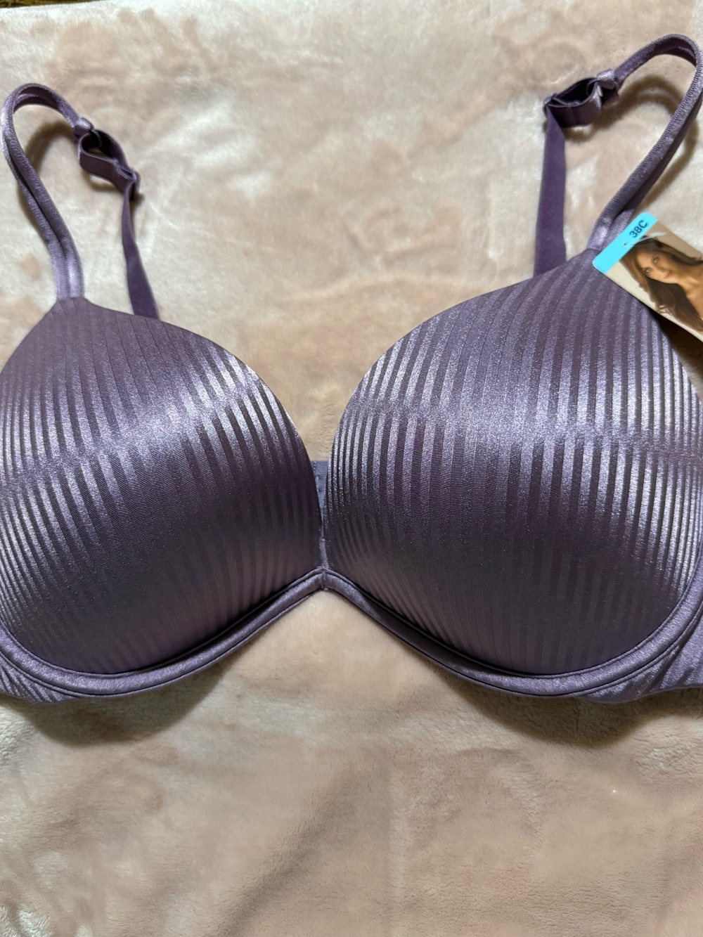 Ambrielle Shiny Ribbed Push-Up Bra in Plum
